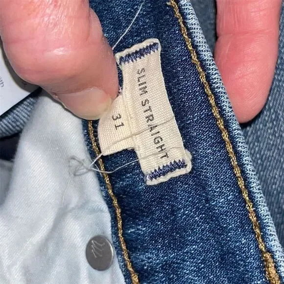 Madewell Women's Slim Straight High Waist Jeans Size 31 Blue Distressed - Picture 8 of 8